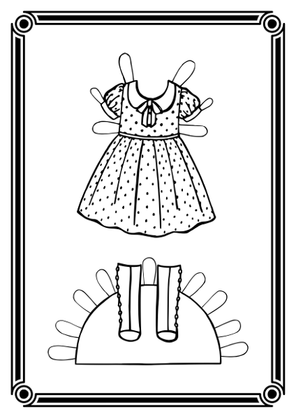 Kahara seelikuga kleit, millel on ümarate nurkadega krae ja lipsuke ees. Lisaks nööpidega säärsaapad.