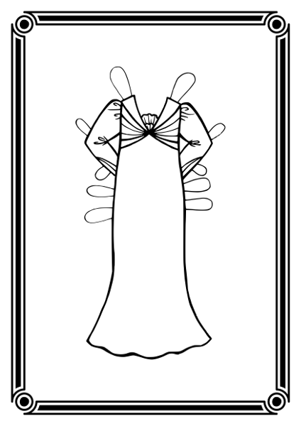 Pikk pikkade varukatega kleit, mille pihik koosneb siiludest, mis kohtuvad ees.